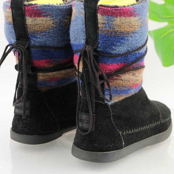 TOMS Womens Nepal Boots Size 8 Black Suede Blue Southwest Blanket Woven Booties - Picture 3 of 11